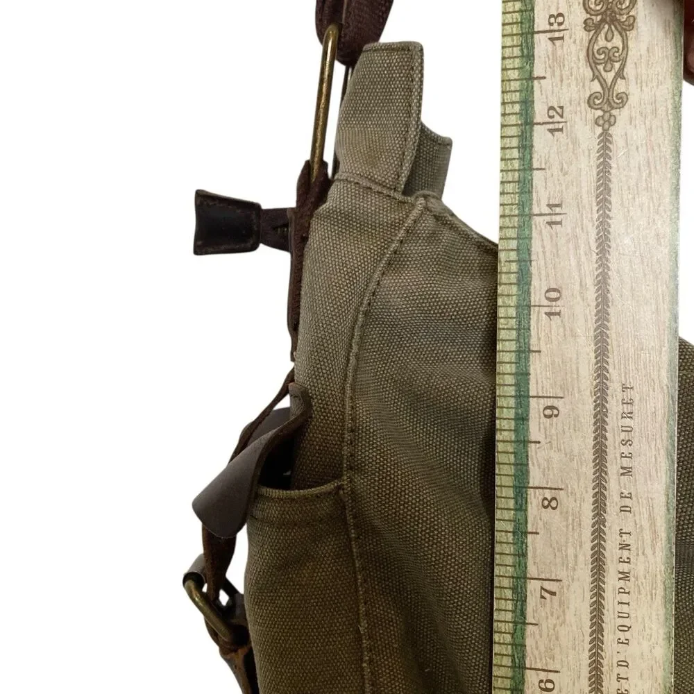 Vintage Military Leather Canvas Laptop Bag Messenger Army Green Adjustable Strap